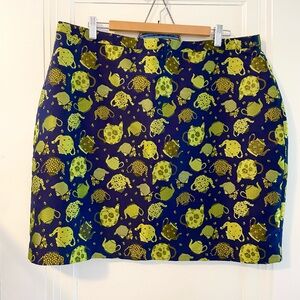 Modcloth Navy and Lime Teapot Print Mini Skirt
